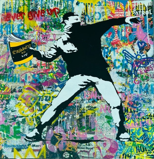 BANKSY THROWER ! NEVER GIVE UP (ORIGINAL) BY MR. BRAINWASH (36 X 